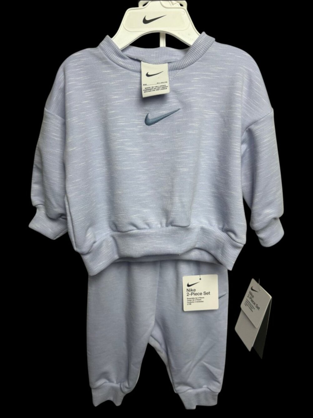Nike Toddler Baby Fleece Tracksuit Set Light Blue Crewneck Sweatshirt - 6M